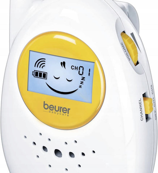 BEURER BY 84 niania elektoniczna 800 m ECO+ biało-żółta niania elektroniczna z wyświetlaczem i trybem ECO+