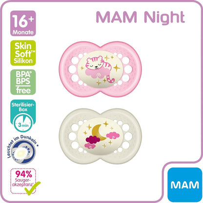 MAM ORIGINAL NIGHT smoczek uspokajający x2 16m+