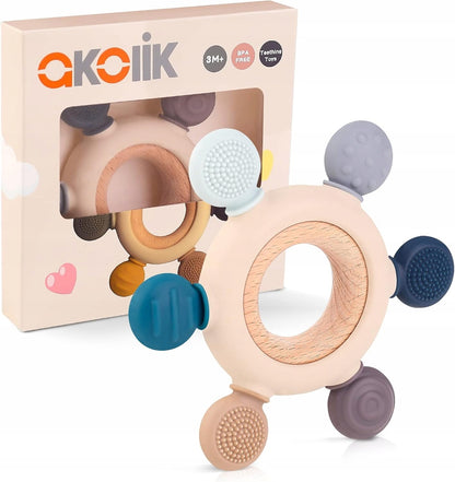 AKOLIK szilikon-fa rágóka masszírozó 10,8 cm 3 hónap+
