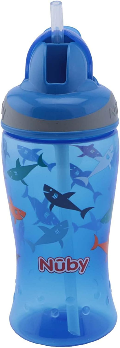 NUBY Flip-it Cup tudkop med sugerør 12 m+ 360 ml HAI