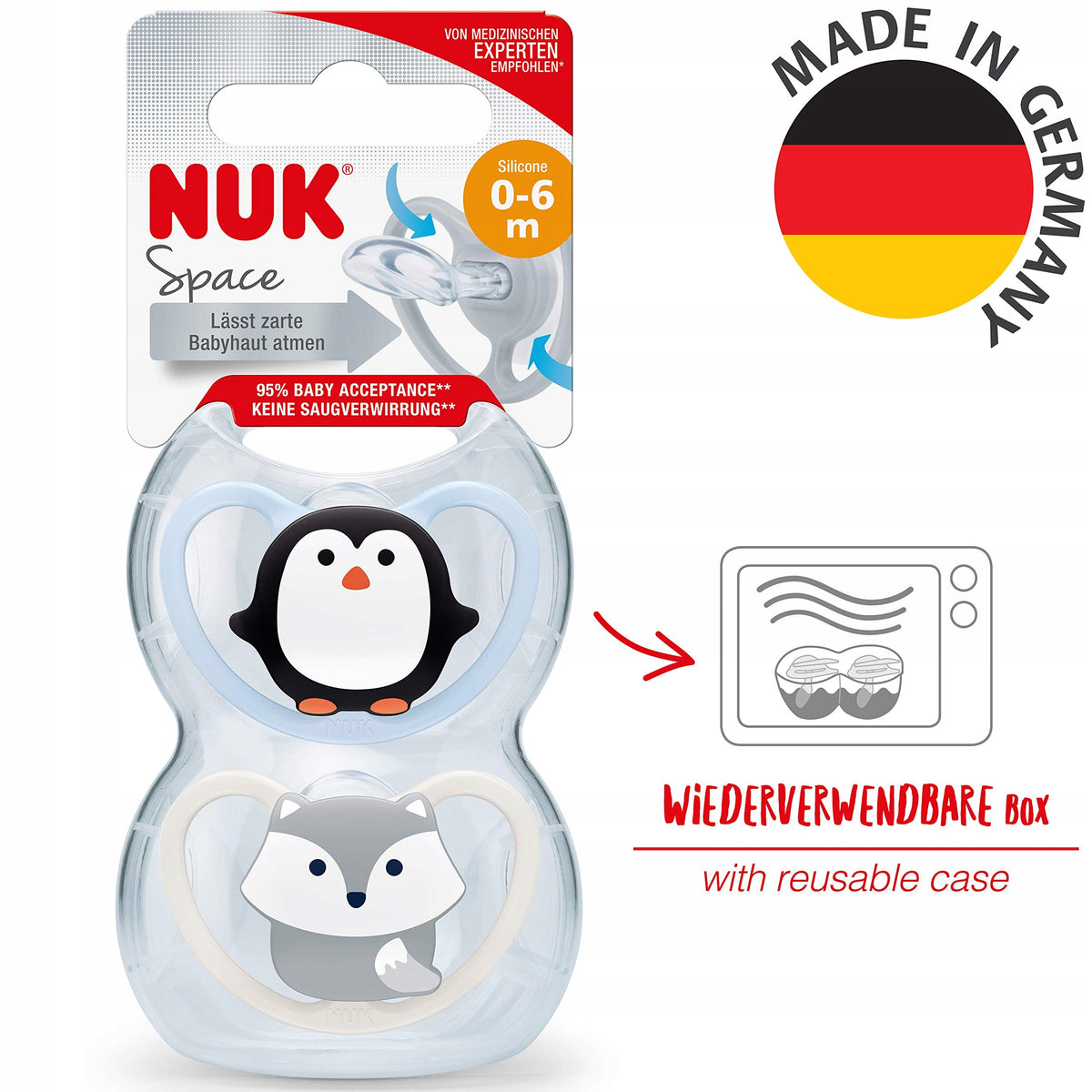NUK Space siliconen fopspeen x2 0-6 maanden + doosje