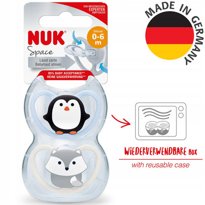 NUK Space siliconen fopspeen x2 0-6 maanden + doosje