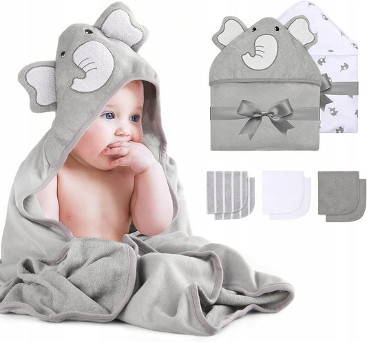 MOMCOZY kapucnis törölköző x2 76x76 +6 24x24 mosdókendők