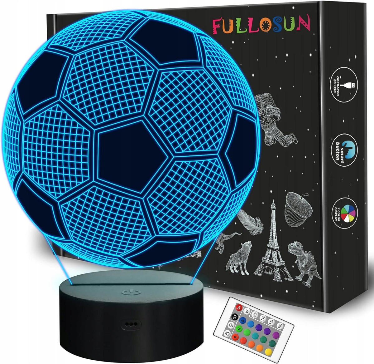 Lumină de noapte FULLOSUN 3D + telecomandă Fotbal 16 culori