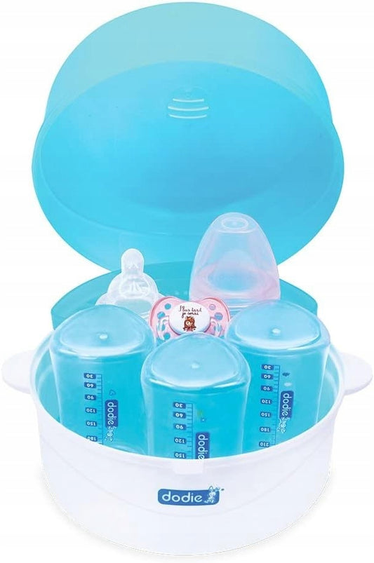 DODIE sterylizator mikrofalowy + szczypce do butelek i smoczków, niebiesko-biały, BPA free