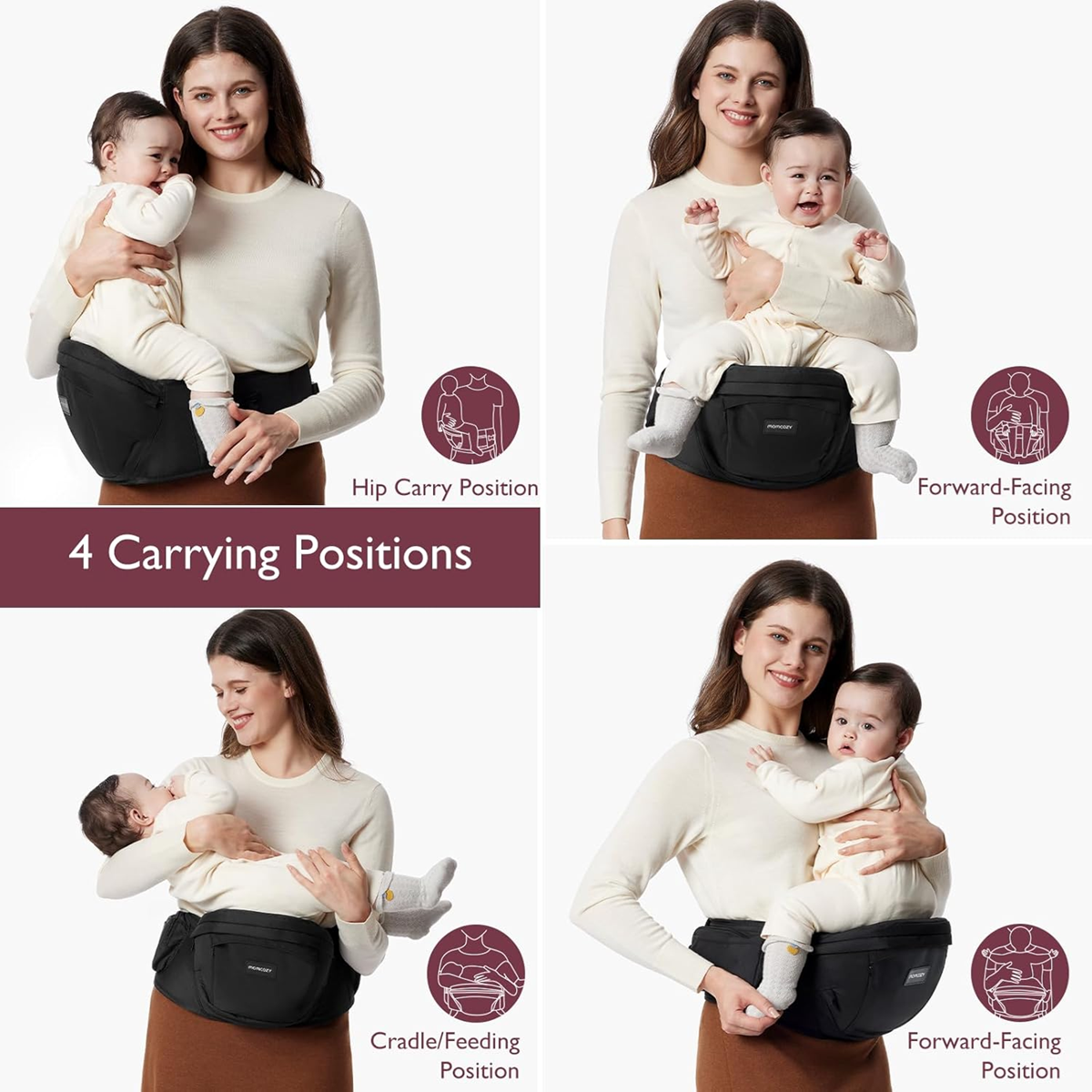 MOMCOZY csípőhordozó babahordozó ülés 0–36 hónap méret M