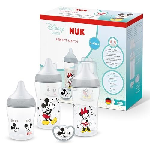 NUK Perfect Match Air zestaw startowy od urodzenia z butelkami 150 ml i 260 ml, akcesoria Disney Baby