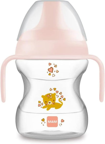MAM Learn To Drink Cup kubek niekapek z ustnikiem 190 ml 6 m+ KOT, różowy kubek z kotem
