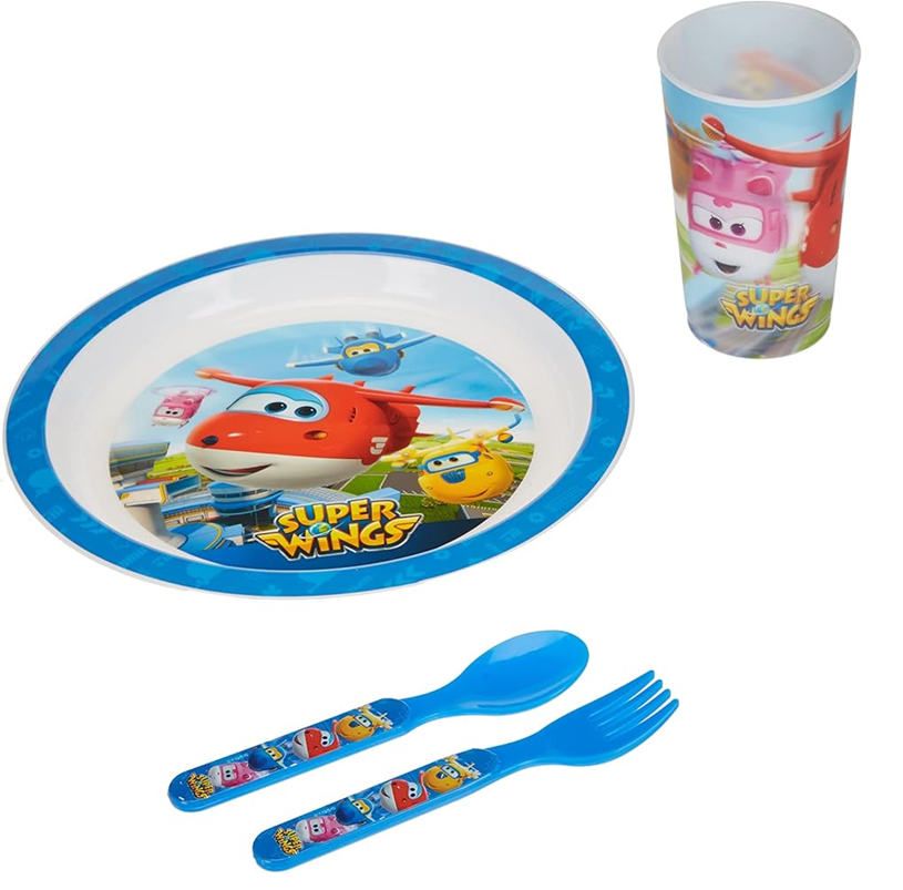 OLED Super Wings reggeliző készlet tányér bögre evőeszközök 3 éves kortól+