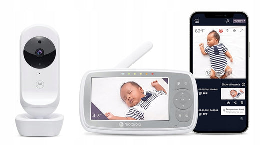 MOTOROLA VM44 Connect niania elektroniczna 4,3" FHSS z aplikacją, biały monitor z kamerą i podglądem na smartfonie