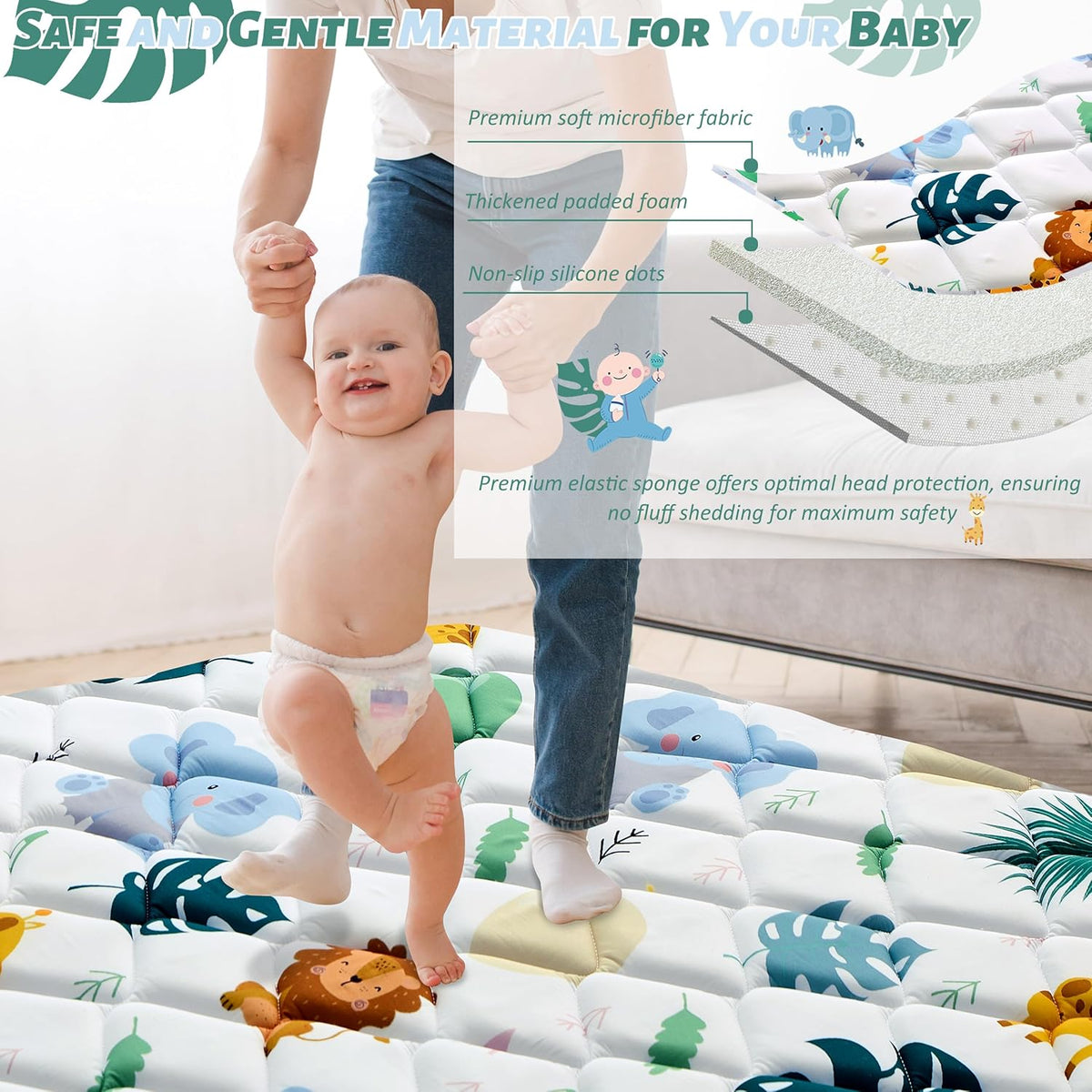 Baby play mat with non-slip underside, 180x150