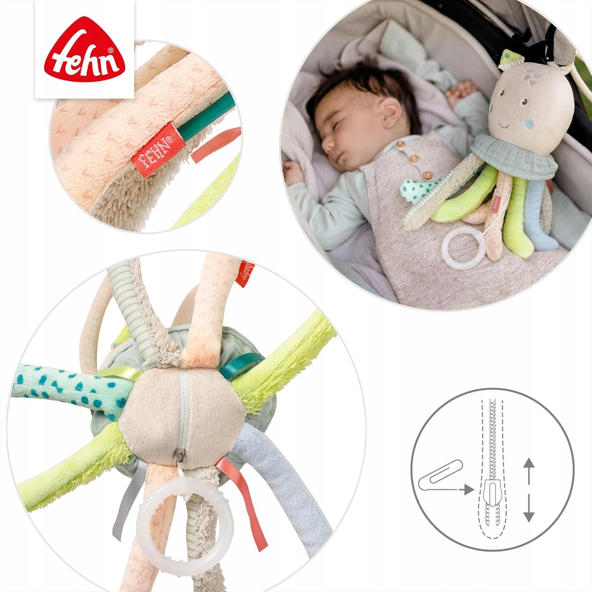 FEHN nussebamse med spilledåse, ophæng og BLÆKSPRUTTE 24 cm