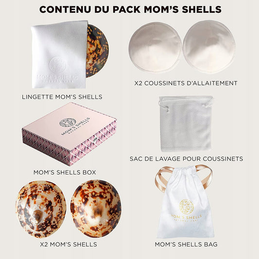 MOM'S SHELLS nakładki muszle z masą perłową rozm. S zestaw z 2 muszlami, wkładkami i woreczkiem