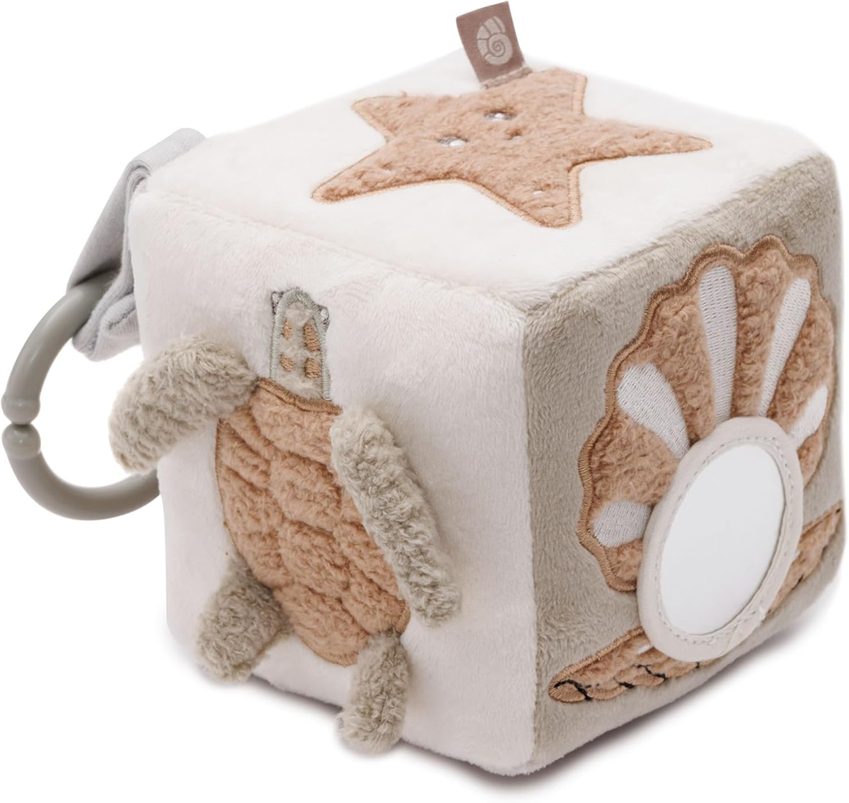 JOLLEIN Activity Cube plüss függő kocka csörgővel és tükörrel 11 x 11 cm