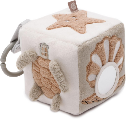 JOLLEIN Activity Cube plüss függő kocka csörgővel és tükörrel 11 x 11 cm