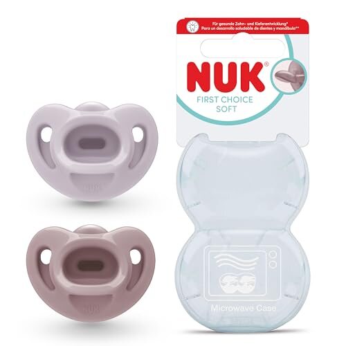 NUK First Choice Soft smoczki uspokajające 2 szt. 0-6 mies. silikonowe, różowe, z etui