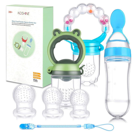 KOSHINE smoczek do owoców 2 sztuki 5 ustników + łyżeczka 125 ml i łańcuch