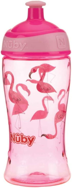 NUBY Pop-Up Sipper tritán kulacs csőrös itatópohár 360 ml 3 éves kortól FLAMING