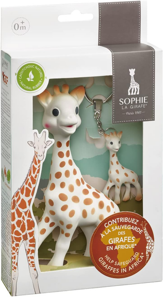 SOPHIE LA GIRAFE anneau de dentition naturel SO PURE 18CM + porte-clés