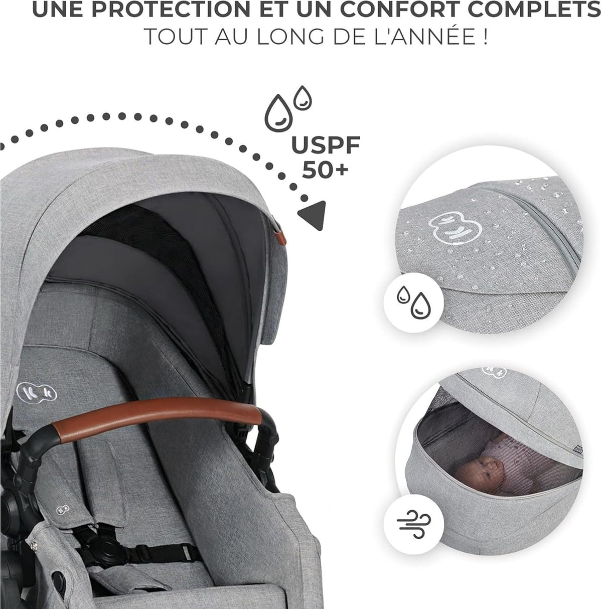 KINDERKRAFT B-TOUR 3i1 multifunktionel barnevogn op til 22kg + MINK PRO autostol