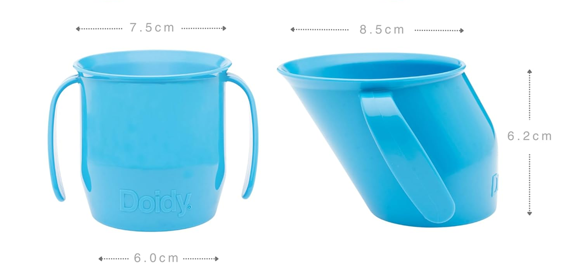 DOIDY Tanulópohár fogantyúval, ivás tanulásához, peremmel, 200 ml, 3 hónap+