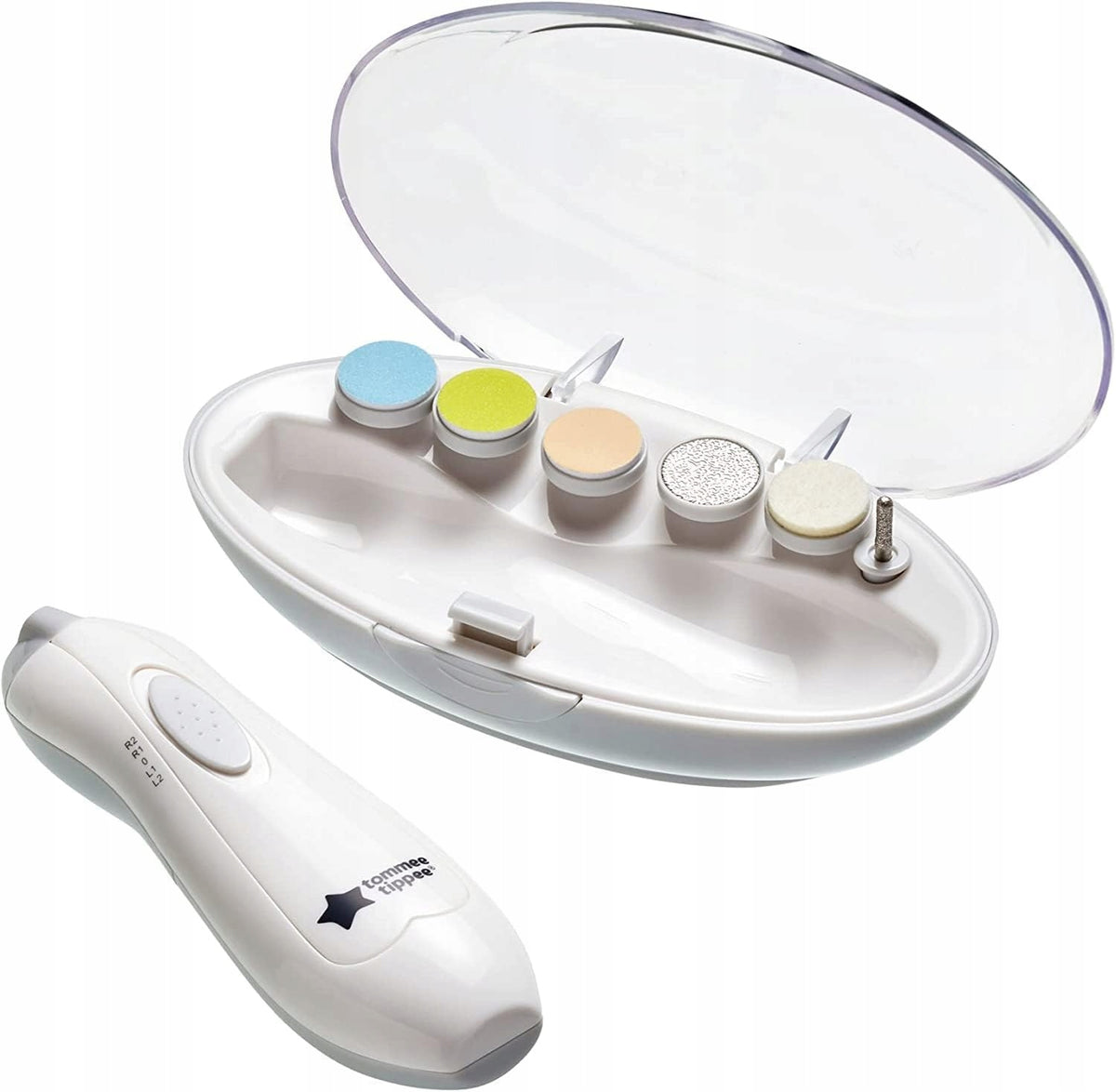 TOMMEE TIPPEE elektryczny pilnik do paznokci z lampką LED dzieci i dorośli "O