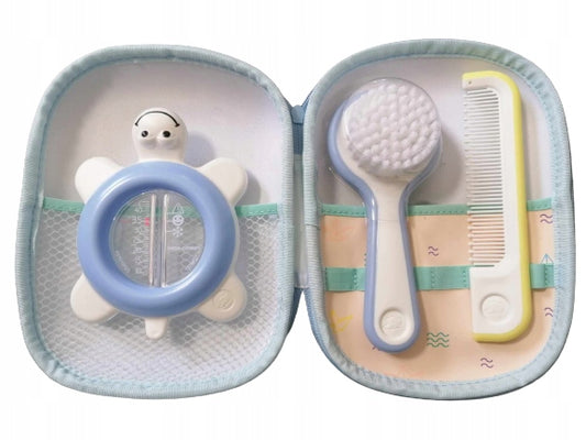 BEBE CONFORT Bath Time kosmetyczka + 3 elementy, zestaw do pielęgnacji dziecka z termometrem, szczotką i grzebieniem