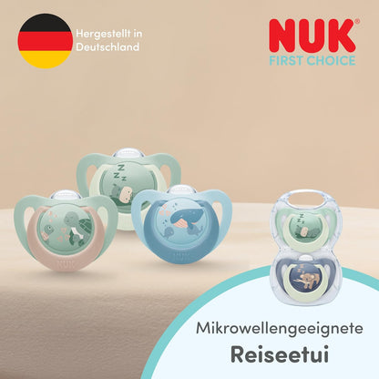 NUK First Choice smoczek uspokajający silikonowy x2 0-6m z motywem małpki, ortodontyczny, made in Germany