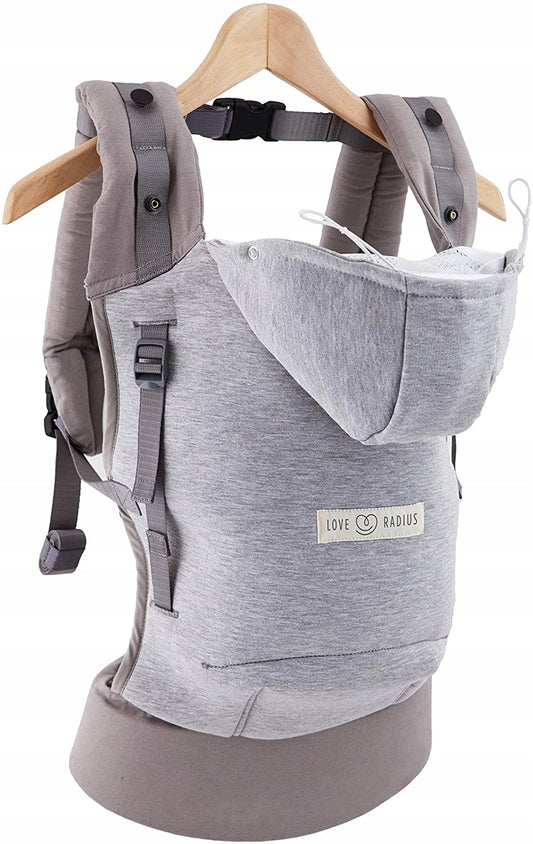 LOVE RADIUS nosidełko ergonomiczne z kapturem HOODIE CARRIER, szare, fizjologiczne nosidełko dla dziecka
