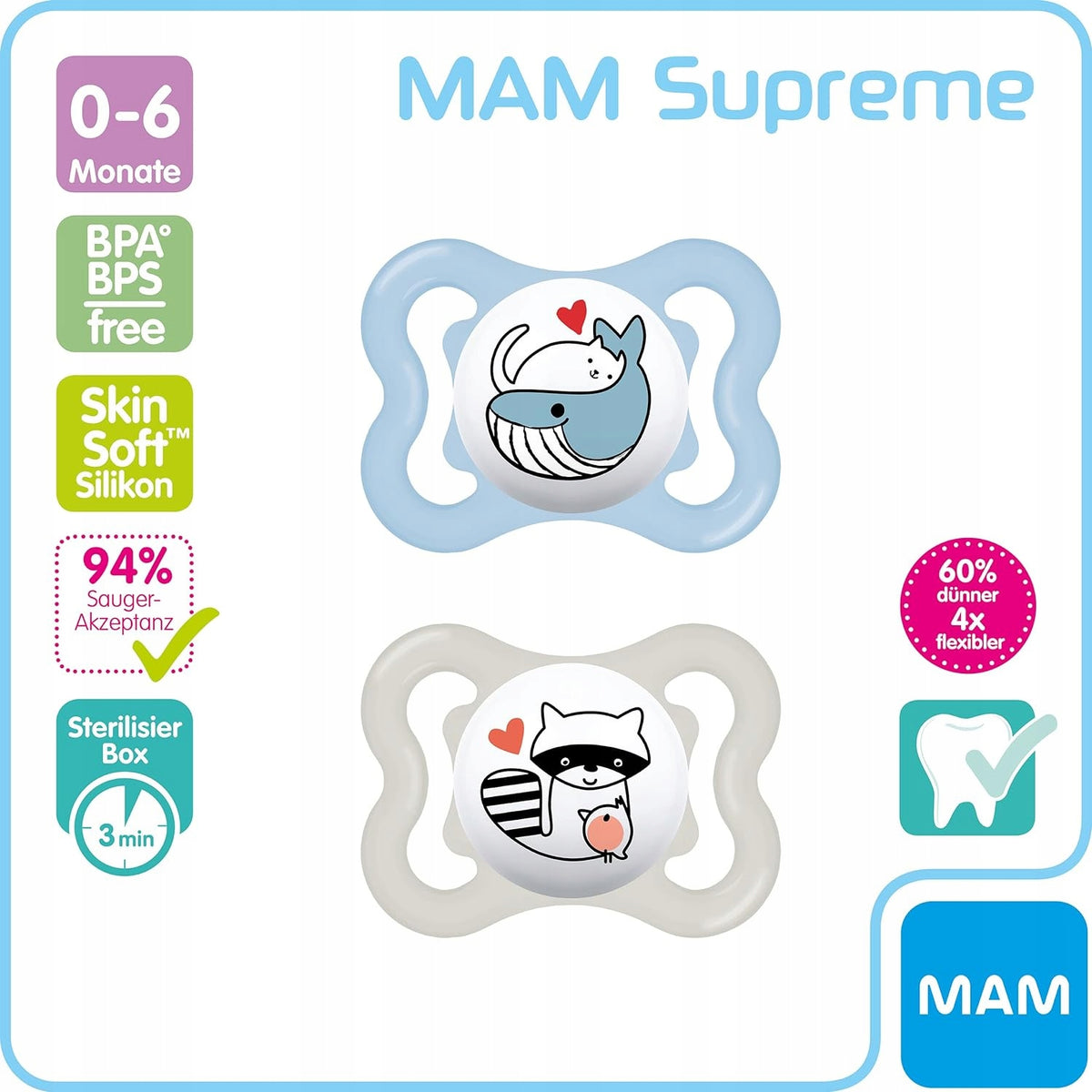 MAM SUPREME suzetă din silicon 0-6 luni x2