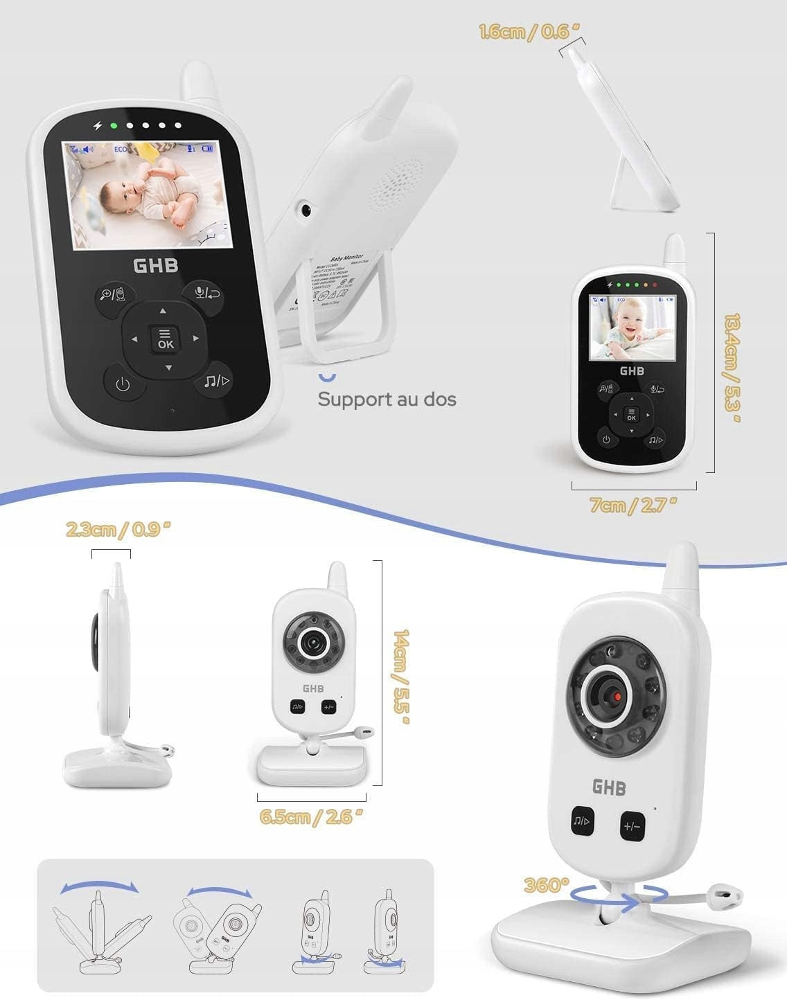 GHB UU24 digitale babyfoon met 2,4-inch lcd-display