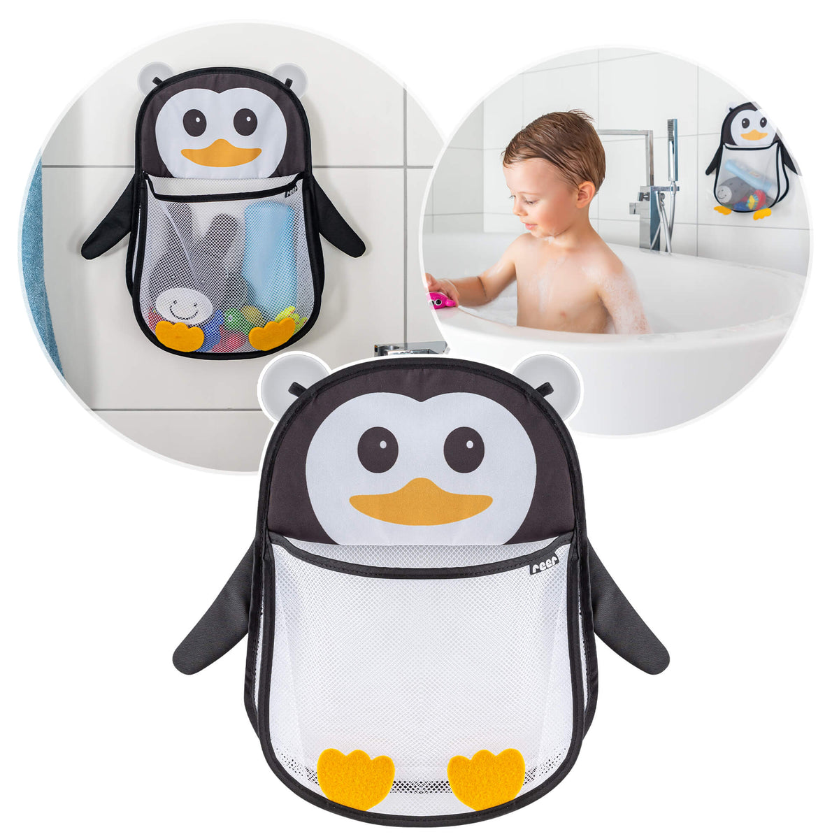 REER MyHappyPingu net-organizer til badekar med sugekopper PINGVIN
