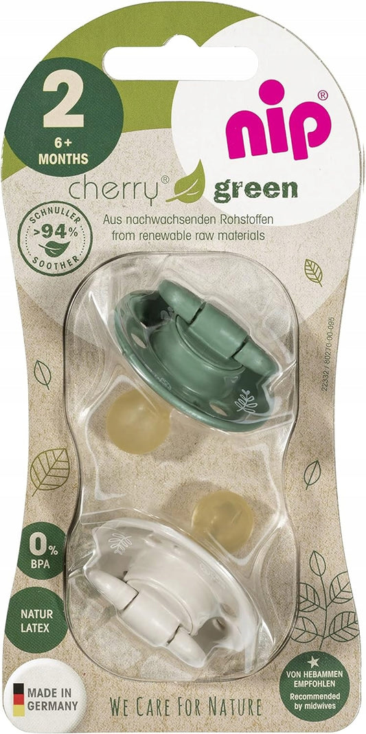 NIP CHERRY smoczek uspokajający x2 6msc+ zielony i biały, lateksowy, BPA free, dla niemowląt