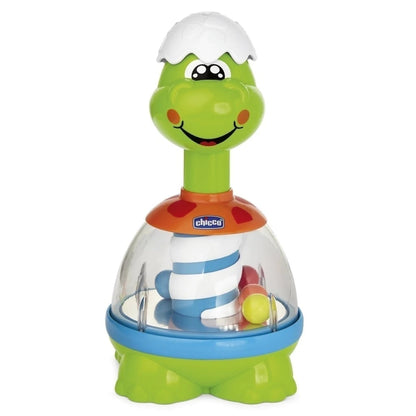 Chicco Spin Dino 09711 – zielony bączek z przezroczystą komorą i kolorowymi kulkami