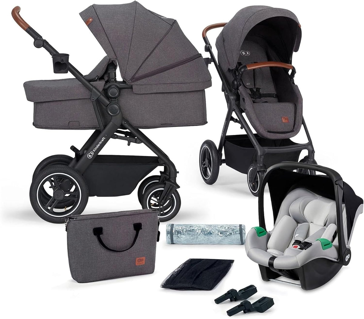 KINDERKRAFT B-TOUR 3i1 multifunktionel barnevogn op til 22kg + MINK PRO autostol