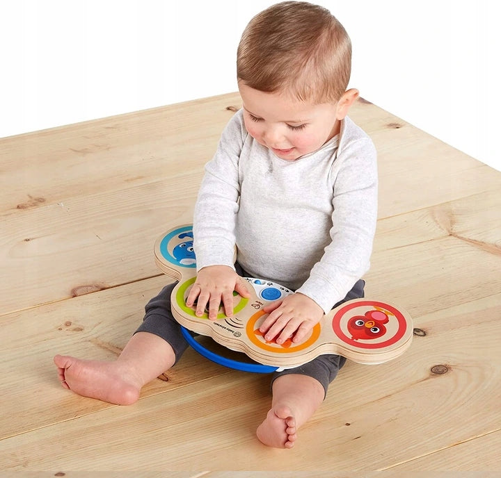 HAPE Magic Touch drewniane bębenki dotykowe 3, interaktywna zabawka muzyczna dla niemowląt 6 m+