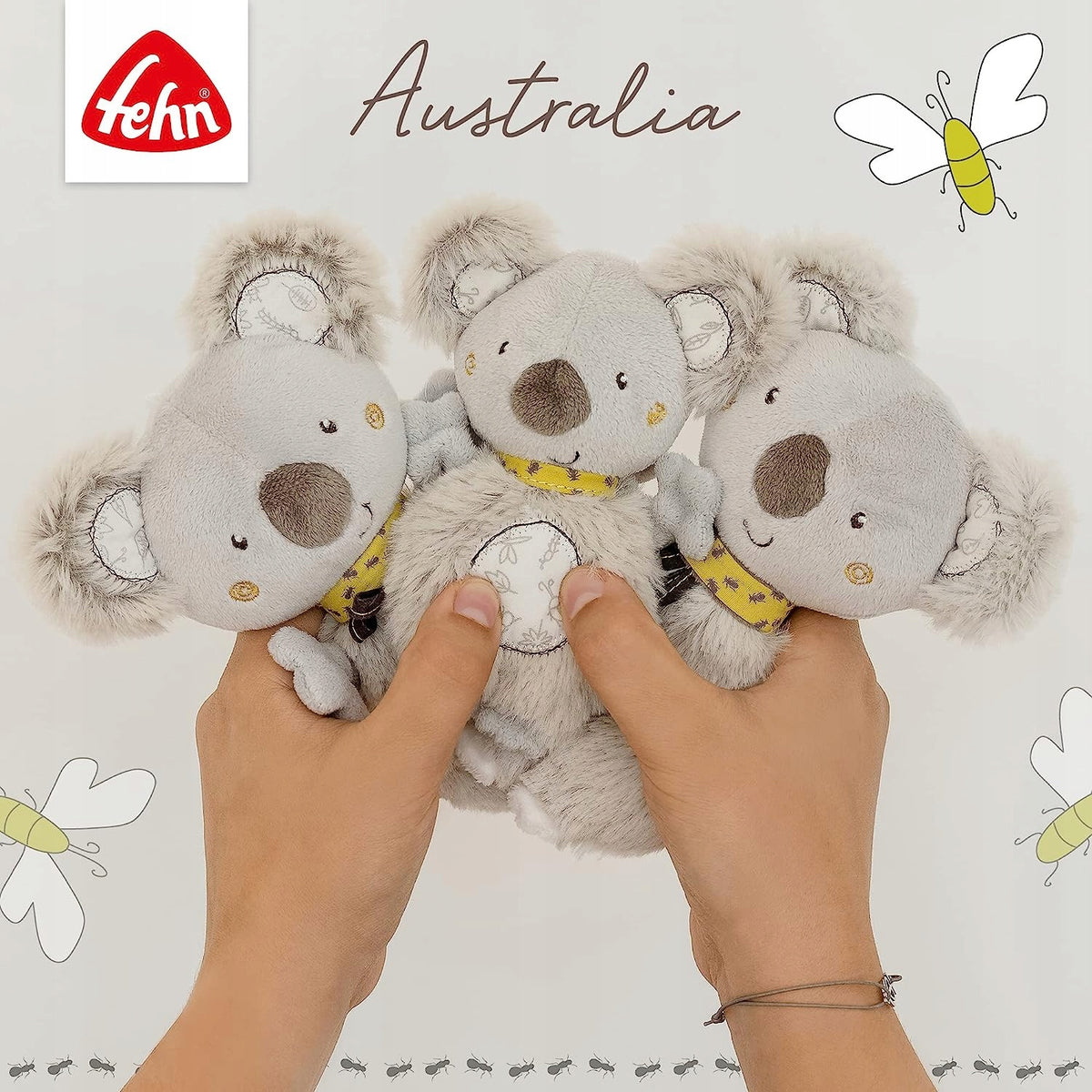 FEHN Australia KARUZELA do łóżeczka z pluszowymi koalami, wielokolorowa karuzela dla niemowląt 0-5 m