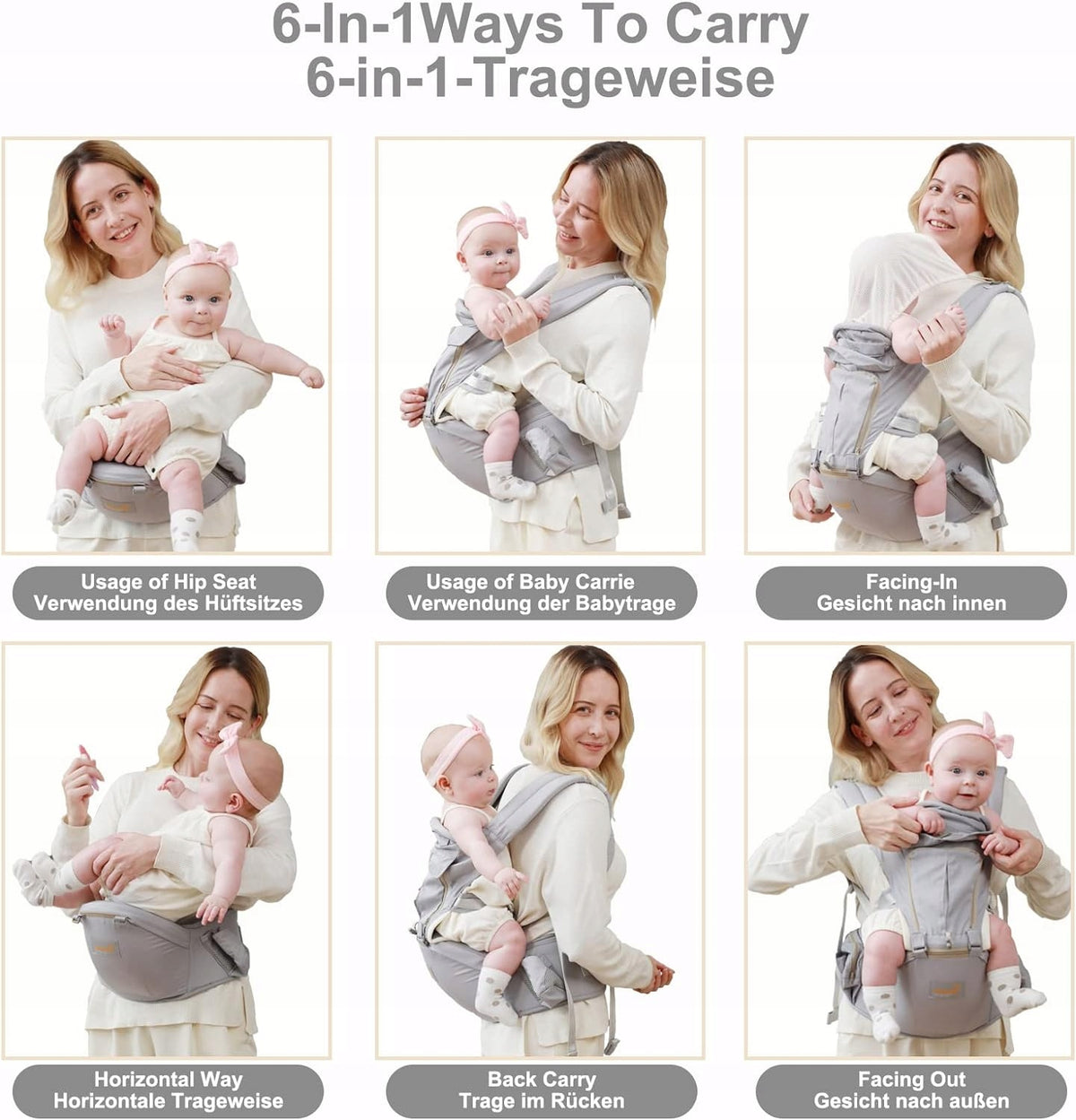 GROWNSY ergonomische drager met heupband 6-in-1