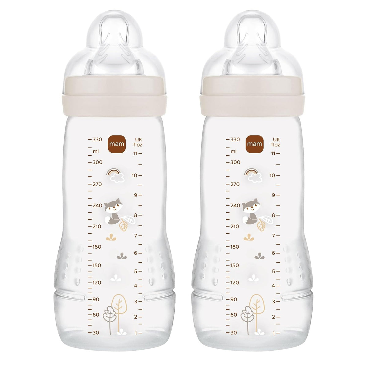MAM Easy Active zestaw butelek 2x 330 ml 4 m+ smoczek 2 LIS, butelki dla niemowląt z liskiem
