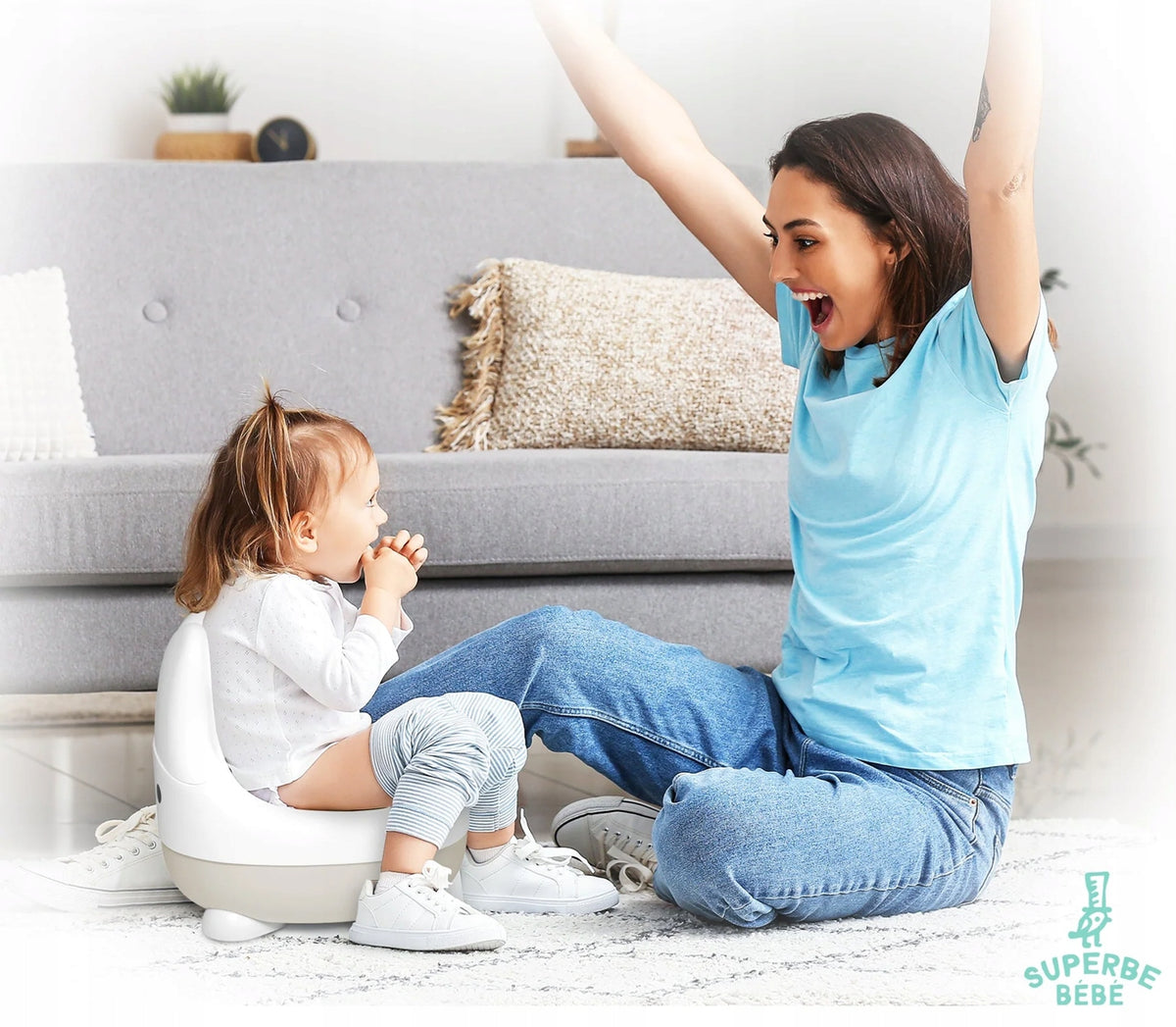 potty with removable insert and lid white and grey color