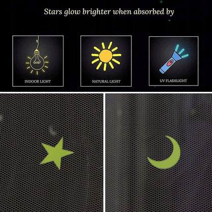 GLOW BED moustiquaire pour lit bébé, baldaquin avec étoiles fluorescentes