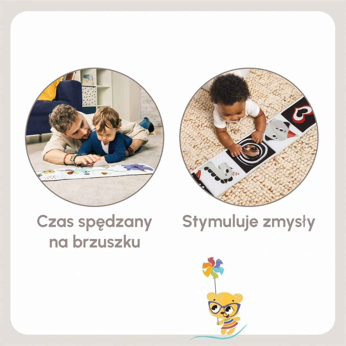 TINY LOVE dwustronna książeczka sensoryczna 0+ kontrast – zabawa na brzuszku i stymulacja zmysłów niemowlęcia