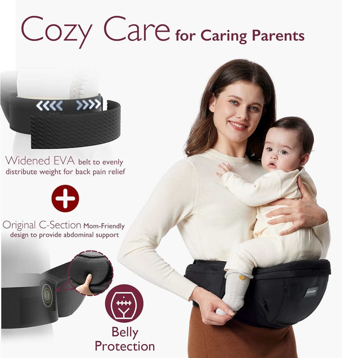 MOMCOZY csípőhordozó babahordozó ülés 0–36 hónap méret M