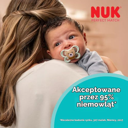 NUK Perfect Match Air smoczki uspokajające 0-6m x2 dla niemowląt, miękki silikon, tarczka Air, akceptowane przez 95% niemowląt