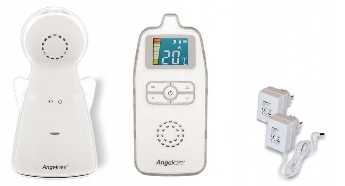 ANGELCARE AC423-D analogowa NIANIA ELEKTRONICZNA biała, monitor oddechu i dźwięku z zasilaczami