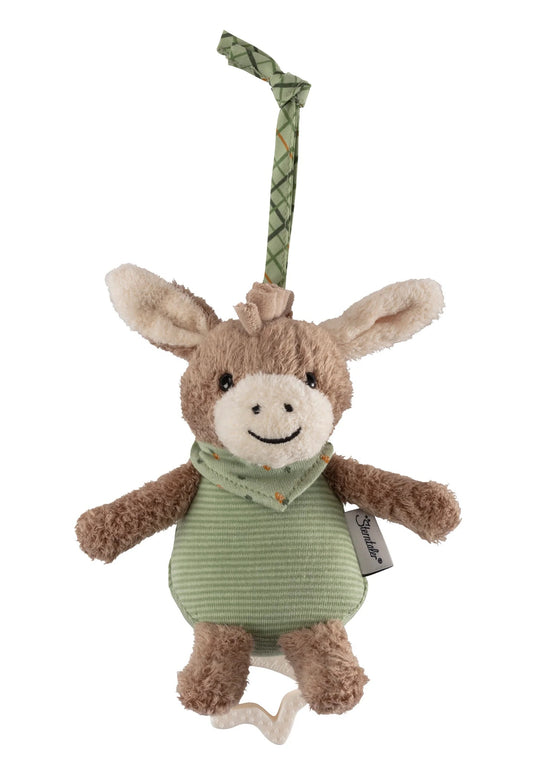 STERNTALER zawieszka z pozytywką "Dźwięk Ciszy" osiołek EMMILIUS 17 cm, brązowo-zielona