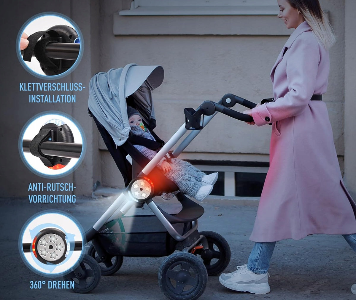 AMTEKER vízálló babakocsi világítás 8 cm 2 db