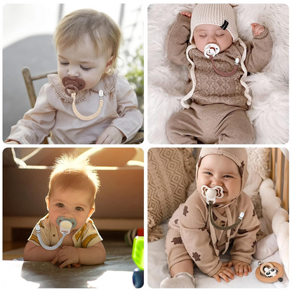 ANNHAO bawełniany łańcuszek do smoczka z klipsem 22 cm BEŻOWY