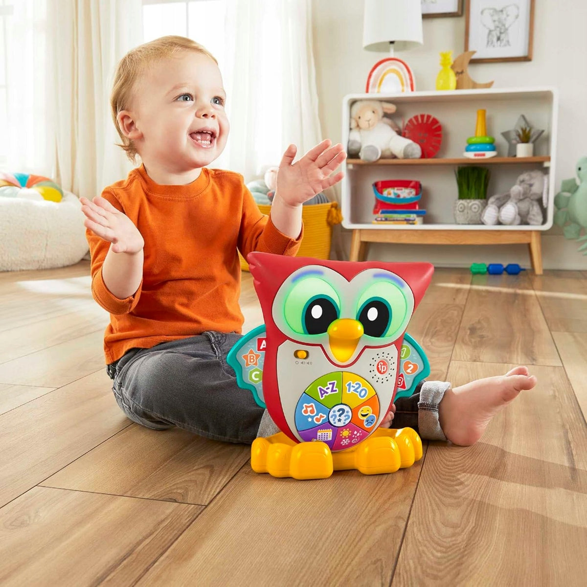 FISHER-PRICE interaktywna SOWA światła 90 melodii zdań J. FRANCUSKI 18 m+