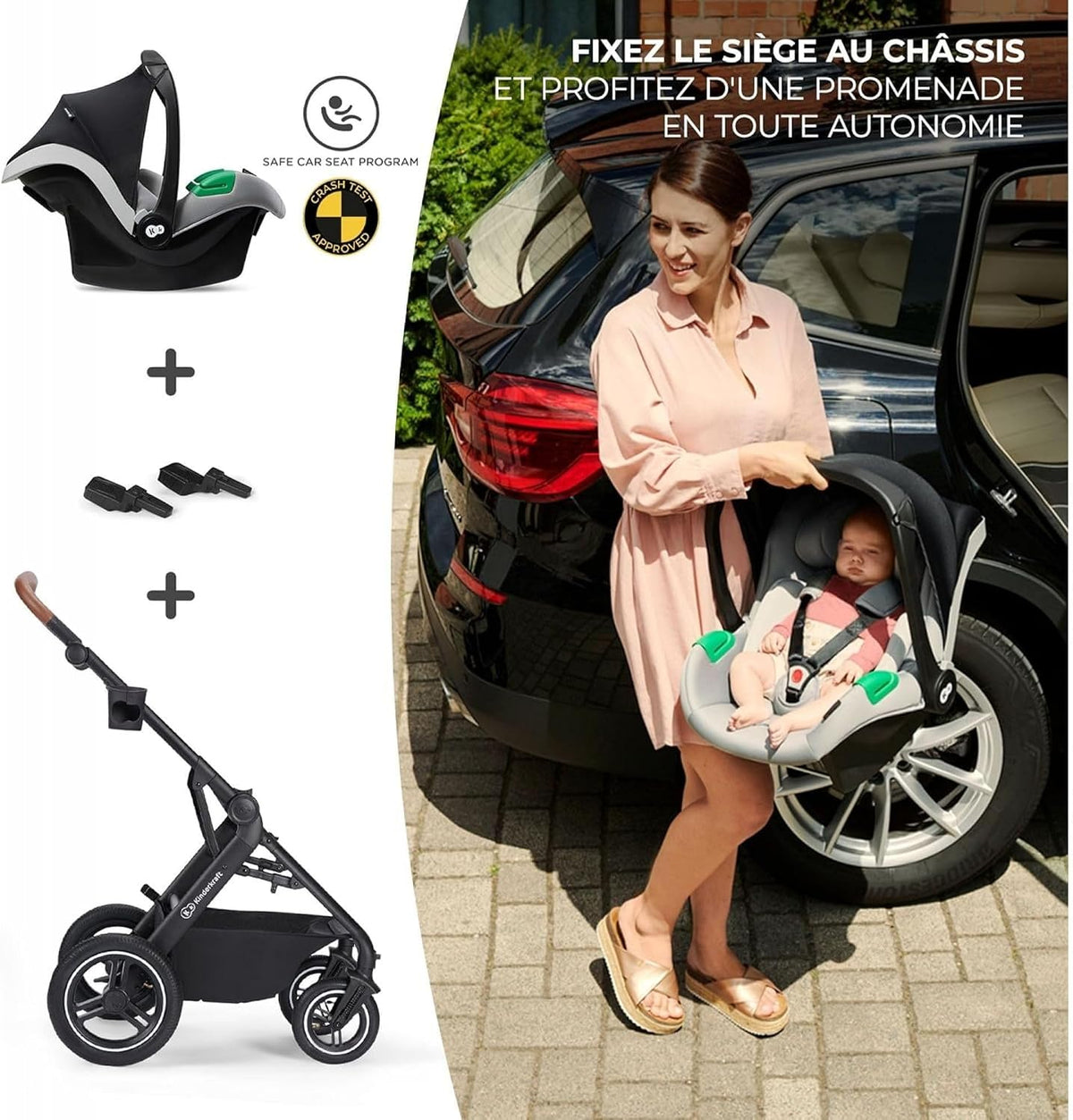 KINDERKRAFT B-TOUR 3i1 multifunktionel barnevogn op til 22kg + MINK PRO autostol